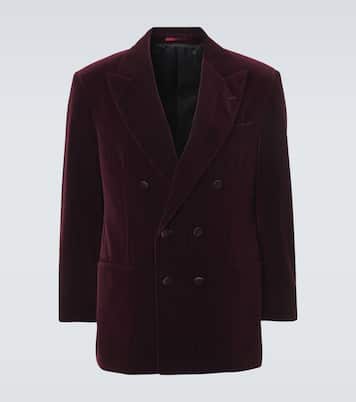 Blazer cruzado de terciopelo de algodón con raya diplomática | Brunello Cucinelli