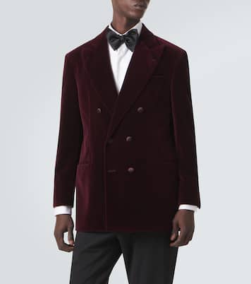 Blazer cruzado de terciopelo de algodón con raya diplomática | Brunello Cucinelli