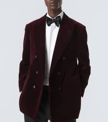 Blazer cruzado de terciopelo de algodón con raya diplomática | Brunello Cucinelli