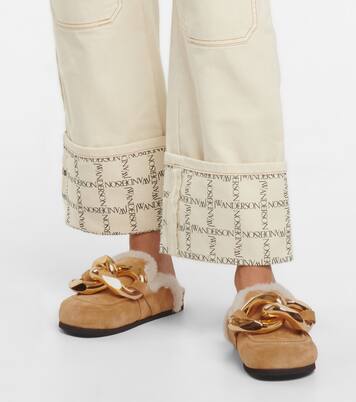 Embellished shearing and suede slippers | JW Anderson