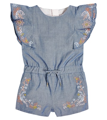 Baby embroidered cotton chambray playsuit | Chloé Kids