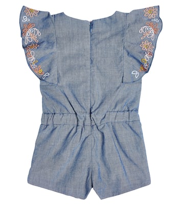Baby embroidered cotton chambray playsuit | Chloé Kids