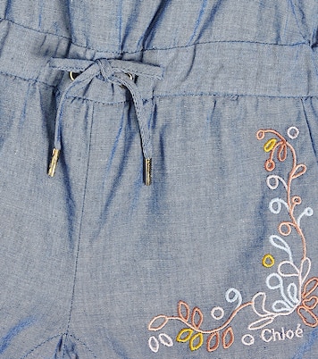 Baby embroidered cotton chambray playsuit | Chloé Kids