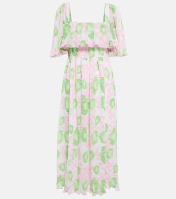 Floral pleated georgette midi dress | Ganni