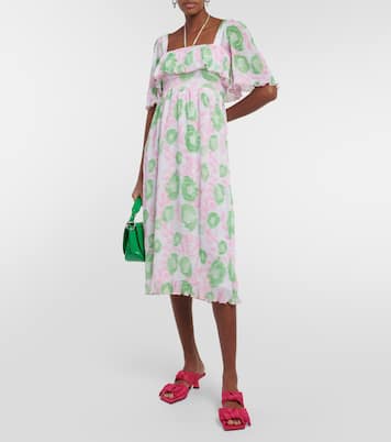 Floral pleated georgette midi dress | Ganni