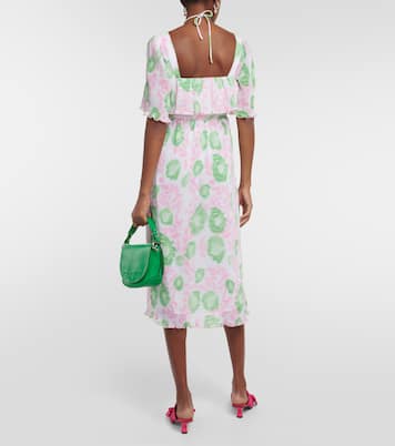 Floral pleated georgette midi dress | Ganni