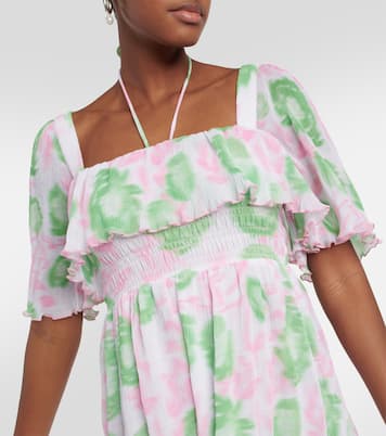 Floral pleated georgette midi dress | Ganni