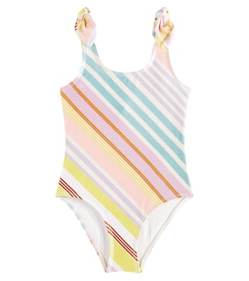 Halliday striped bow-detail swimsuit | Zimmermann Kids