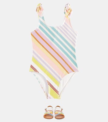 Halliday striped bow-detail swimsuit | Zimmermann Kids