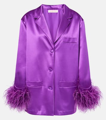 Feather-trimmed silk satin shirt | Valentino