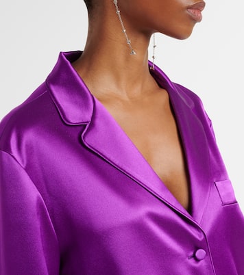 Feather-trimmed silk satin shirt | Valentino