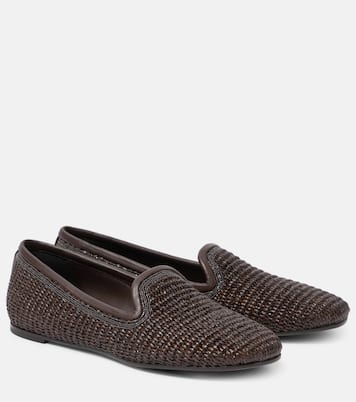 Leather-trimmed raffia slippers | Brunello Cucinelli