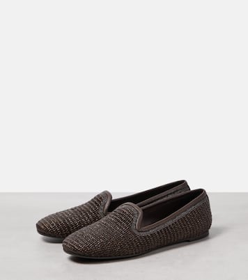 Leather-trimmed raffia slippers | Brunello Cucinelli