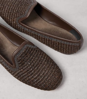 Leather-trimmed raffia slippers | Brunello Cucinelli