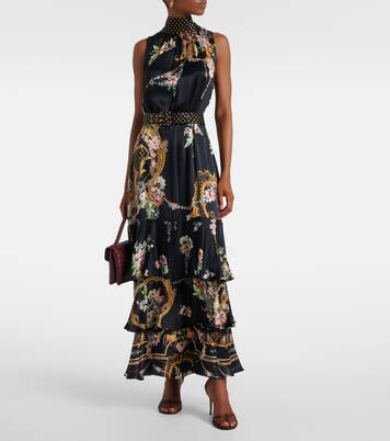 Robe longue en soie à fleurs | Camilla