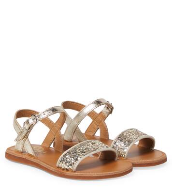 Plagette Buckle glitter leather sandals | Pom d'Api