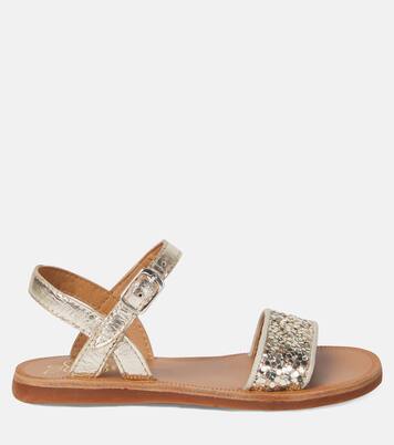Plagette Buckle glitter leather sandals | Pom d'Api