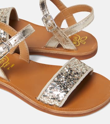 Plagette Buckle glitter leather sandals | Pom d'Api