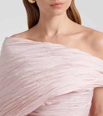 Pleated taffeta bustier gown and cape set | Marmar Halim