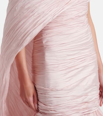 Pleated taffeta bustier gown and cape set | Marmar Halim