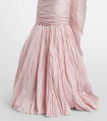 Pleated taffeta bustier gown and cape set | Marmar Halim