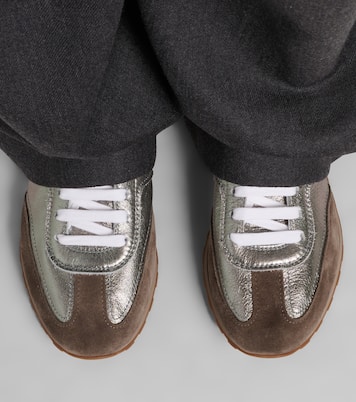 Monili suede-trimmed metallic leather sneakers | Brunello Cucinelli