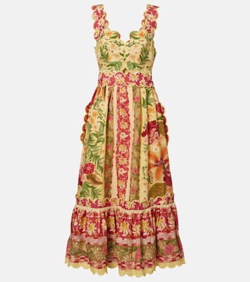 Midikleid Stitched Garden aus einem Leinengemisch | Farm Rio