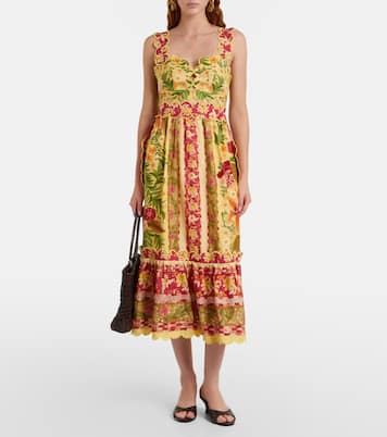 Midikleid Stitched Garden aus einem Leinengemisch | Farm Rio