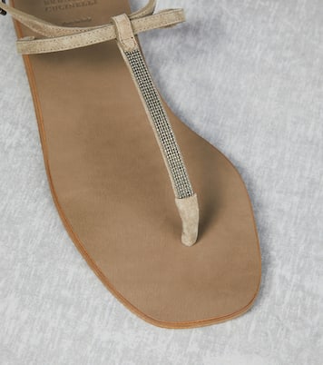 Embellished suede thong sandals | Brunello Cucinelli