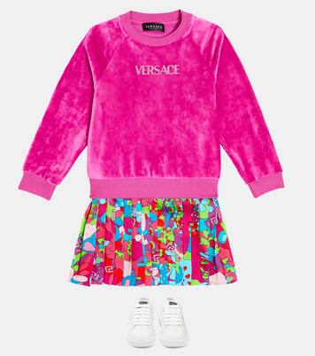 Logo pleated sweater dress | Versace Kids