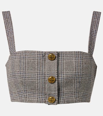 Checked cotton and linen bra top | Self-Portrait