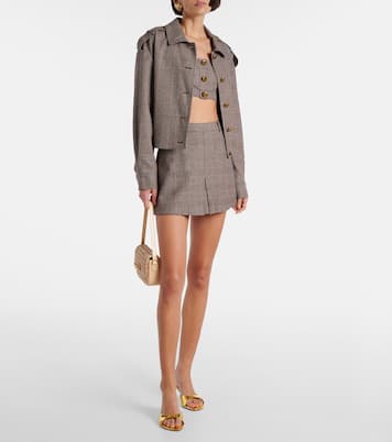 Checked cotton and linen bra top | Self-Portrait