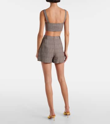 Checked cotton and linen bra top | Self-Portrait