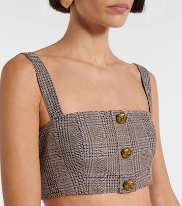 Checked cotton and linen bra top | Self-Portrait