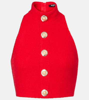 Top in crêpe di misto lana con scollo all’americana | Balmain