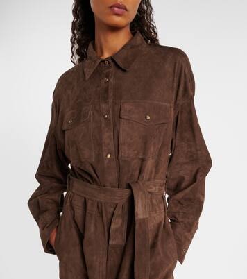 Vestido camisero de ante con cuentas Monili | Brunello Cucinelli