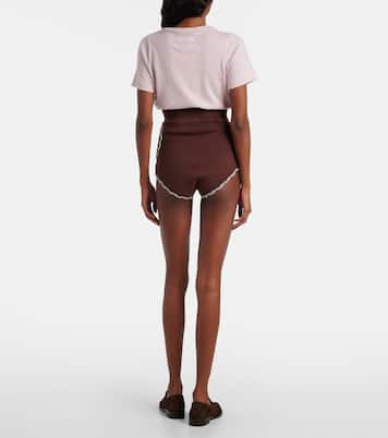 Crochet high-rise wool-blend micro shorts | Alémais