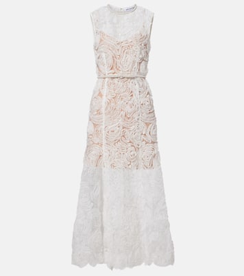 Embellished lace-trimmed tulle midi dress | Self-Portrait