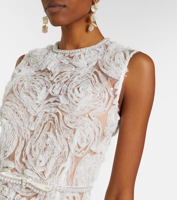 Embellished lace-trimmed tulle midi dress | Self-Portrait