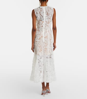 Embellished lace-trimmed tulle midi dress | Self-Portrait