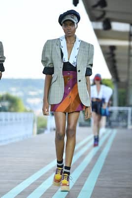 Blazer de sarga de lana de cuadros | Miu Miu