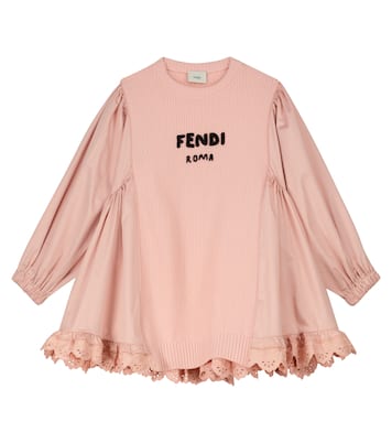 Robe en coton mélangé et dentelle | Fendi Kids