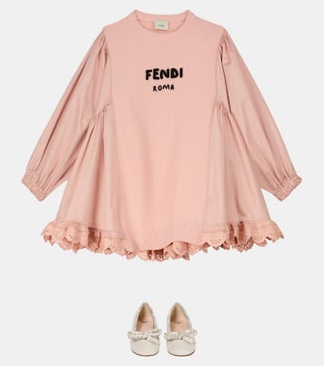 Robe en coton mélangé et dentelle | Fendi Kids