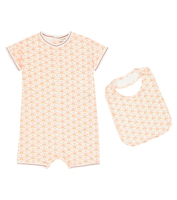 Baby Petersham cotton bodysuit and bib set | Caramel