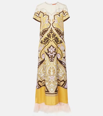 Bedrucktes Maxikleid aus Seide mit Federn | La DoubleJ