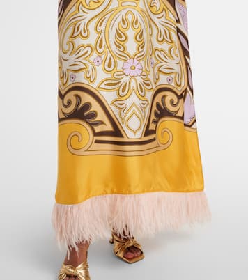 Bedrucktes Maxikleid aus Seide mit Federn | La DoubleJ