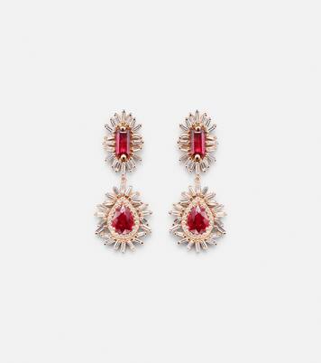 Doublet 18kt rose gold drop earrings with rubies and diamonds | Suzanne Kalan