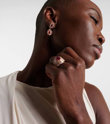 Doublet 18kt rose gold drop earrings with rubies and diamonds | Suzanne Kalan