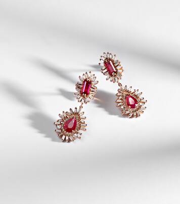 Doublet 18kt rose gold drop earrings with rubies and diamonds | Suzanne Kalan