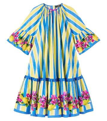 Robe Taormina rayée en coton à fleurs | Dolce&Gabbana Kids